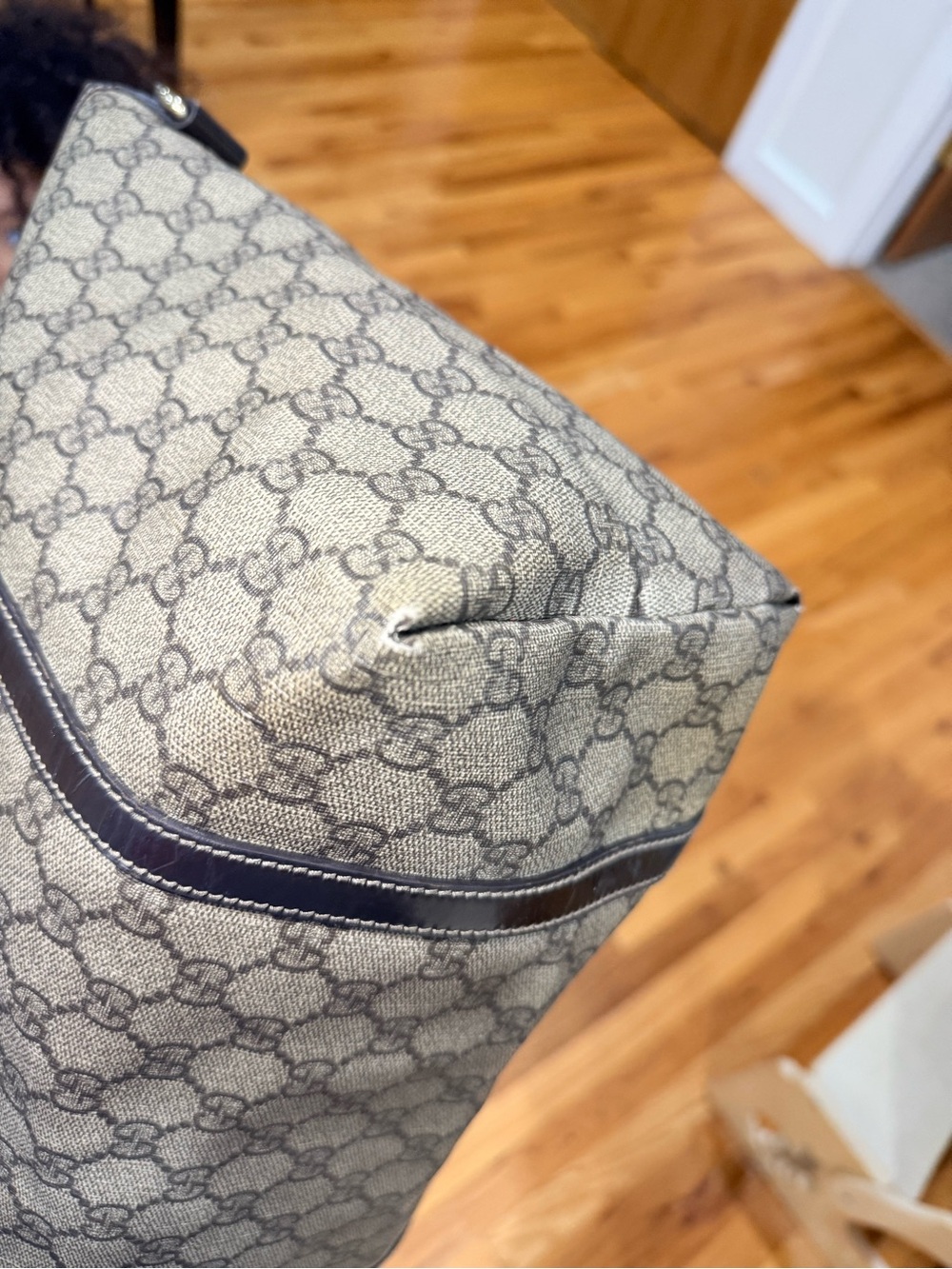 Gucci Beige GG Canvas Tote with Dark Brown Trim - Picture 9 of 16